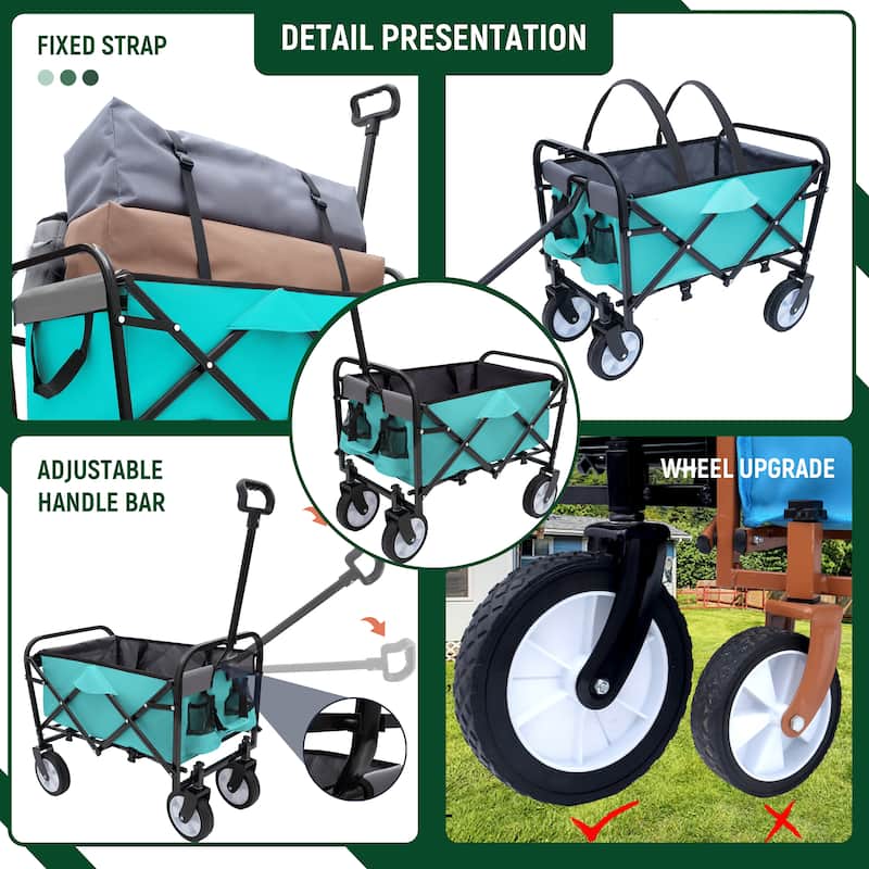Collapsible Foldable Wagon Cart with strapping system Beach Wagon, Utility Cart for Camping Supports 225lbs