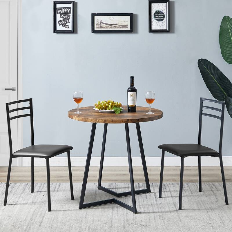VECELO Round Dining Table, Metal Frame Dining Chairs, Modern Dining Table and Chairs Set for 2-4 People, 3 Options
