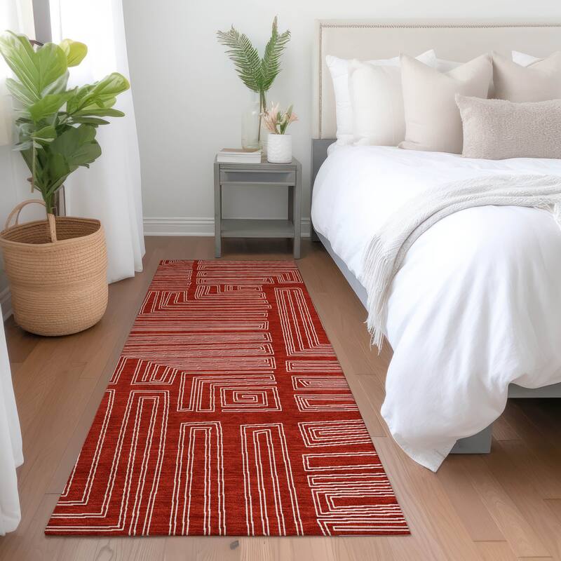 Machine Washable Indoor/ Outdoor Contemporary Stack Chantille Rug - Red - 2'3" x 7'6"