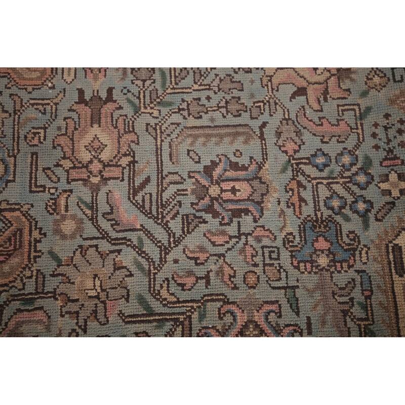 Light Blue Geometric Tabriz Persian Vintage Rug Handmade Wool Carpet - 7'8"x 11'5"