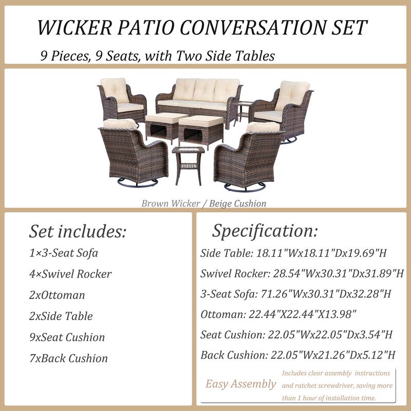 Wicker Patio Furniture Set-Outdoor Patio Conversation Seating Sets