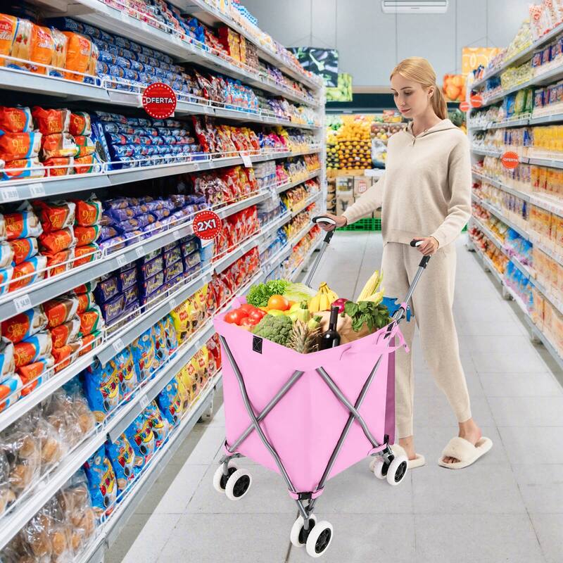 Costway Folding Shopping Cart Utility w/ Water-Resistant Removable