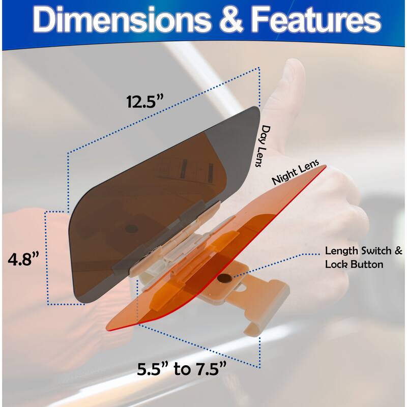 Car Sun Visor XL Extender - Universal 2 In 1 Anti-Glare HD Driving Visor for Day & Night Vision