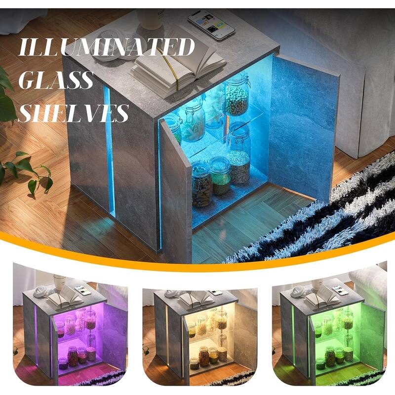 Nightstand with Glass Shelves and Led Lighting