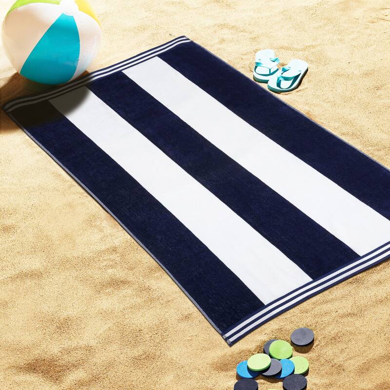 Superior Cabana Stripe Oversized Cotton Beach Towel (Set of 2)
