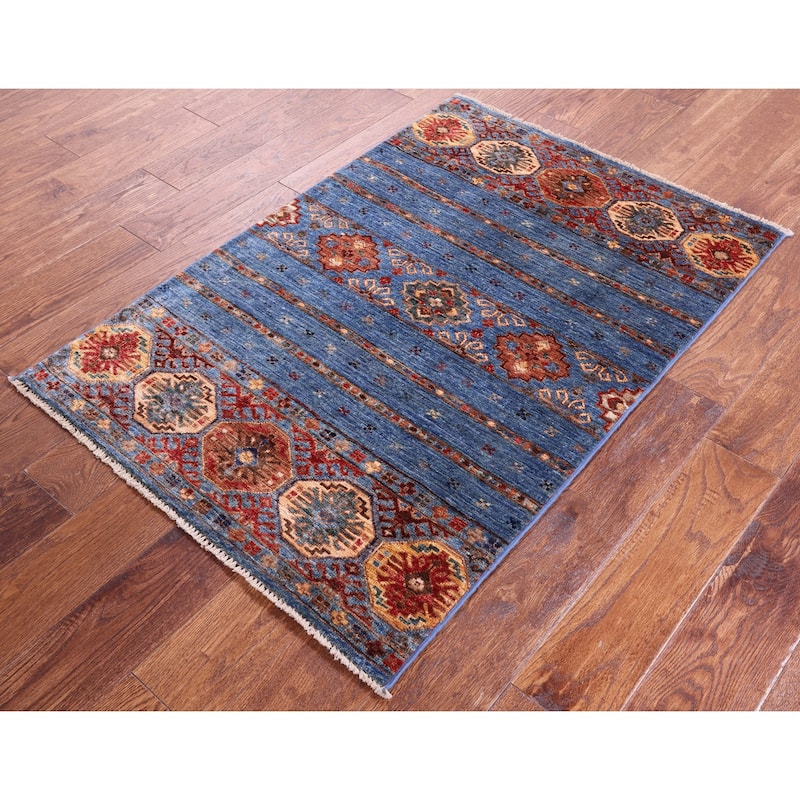 Golden Nile Blue Khorjin Persian Gabbeh Handmade Wool Rug - 2' 8" X 4' 1"