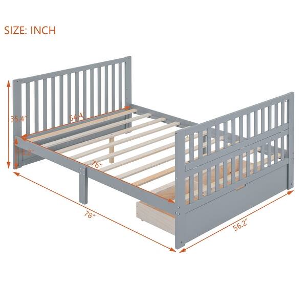 dimension image slide 4 of 5, 2-in-1 Convertible Crib, Full Size Bed Frame with Drawers and 3 Height Options, Modern Baby Crib Toddler Bed with Guard Rail
