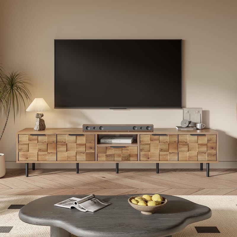78" Tv Stand For 85 75 65 Inch Tv,Tv Consoles For Living Room, Entertainment Center Wood Tv Media With Storage