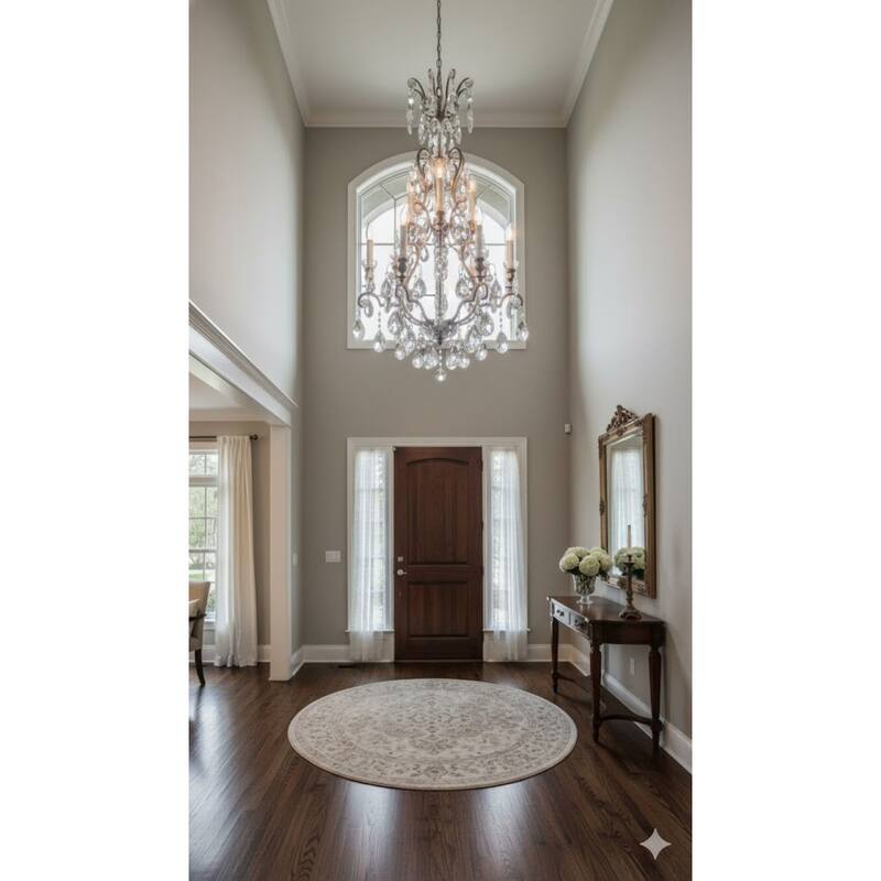 10-Light Pewter Chandelier With Clear Hanging Crystals