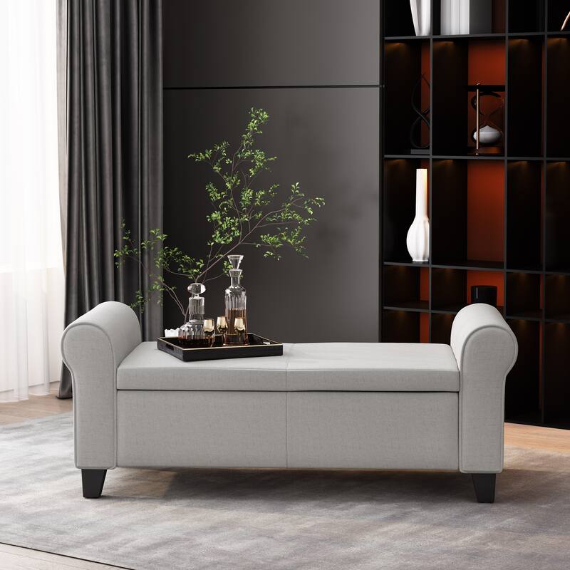 Hayes Upholstered Storage Ottoman Bench by Christopher Knight Home - Light Gray+Dark Brown