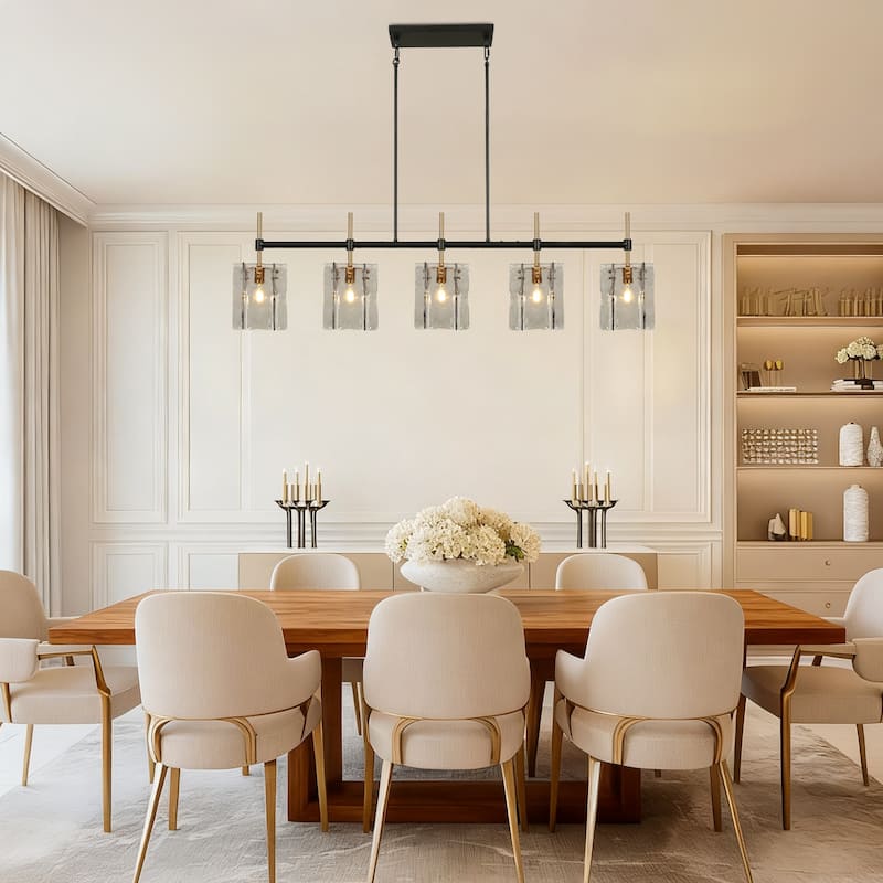 Kasy Modern 63 IN 5-Light Chandelier Oversized Black Kitchen Island Light - 63" W × 7.9" D × 17.1" H