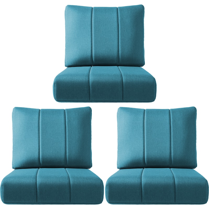 Ivora 24" W x 24" D x 6" T Water & Fade Resistant Outdoor Lounge Chair Replacement Cushion Set - 3 Sets - Peacock Blue