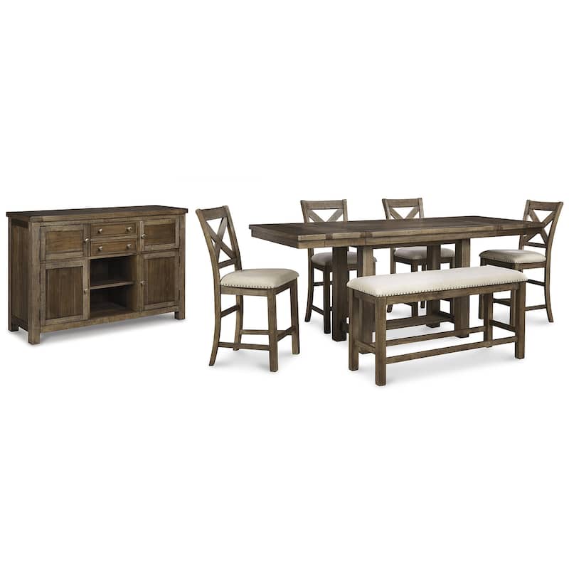 Signature Design by Ashley Moriville Grayish Brown 7-Piece Counter Height Dining Package