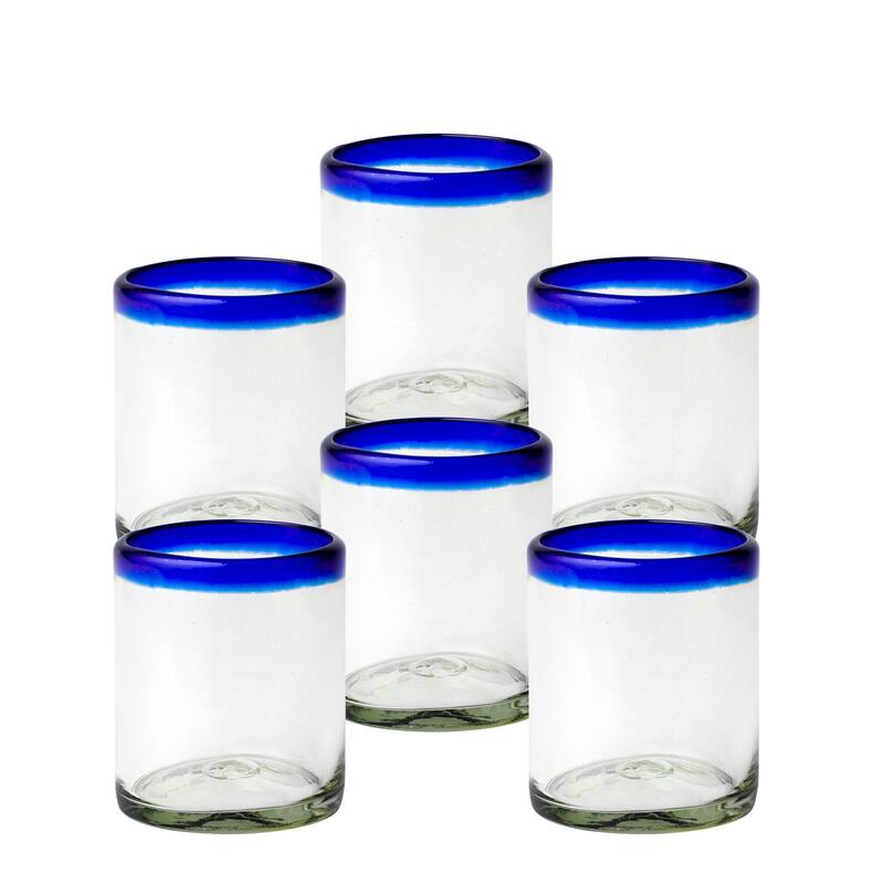 10 Strawberry Street Cobalt Rim Handlown Mexican Glassware, set of 6 - 12 oz. Double Old Fashioned - 6 Piece