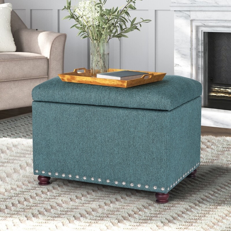 Adeco 24'' Rectangular Upholstered Storage Ottoman Fabric Foot stool