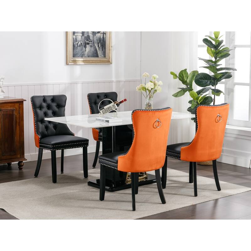 Modern Tufted Upholstered Dining Chair with Wood Legs and Nailhead Trim, Set of 2