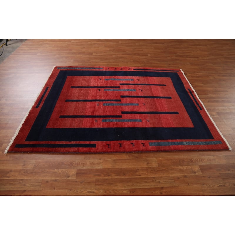 Vegetable Dye Gabbeh Persian Wool Area Rug Hand-knotted Foyer Carpet - 5'0" x 6'5"