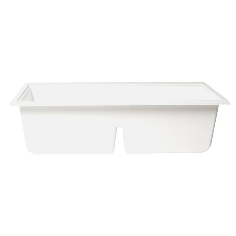 ALFI brand AB3418DBUM-W White 33" Granite Composite Workstation Step Rim Double Bowl Undermount Sink with Accessories