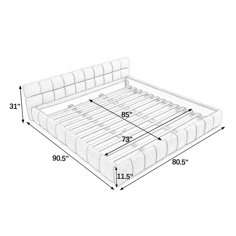 Roomfitters California King Upholstered Low Platform Bed, Chenille Fabric Frame with Headboard, No Box Spring Needed