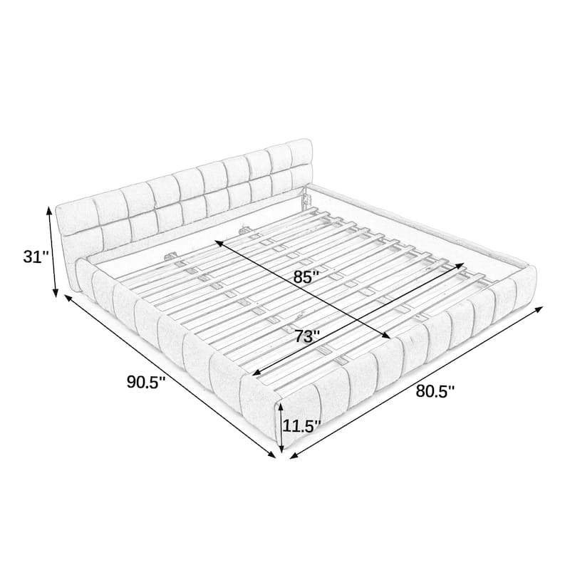 Upholstered Beige Platform Bed Frame with Headboard