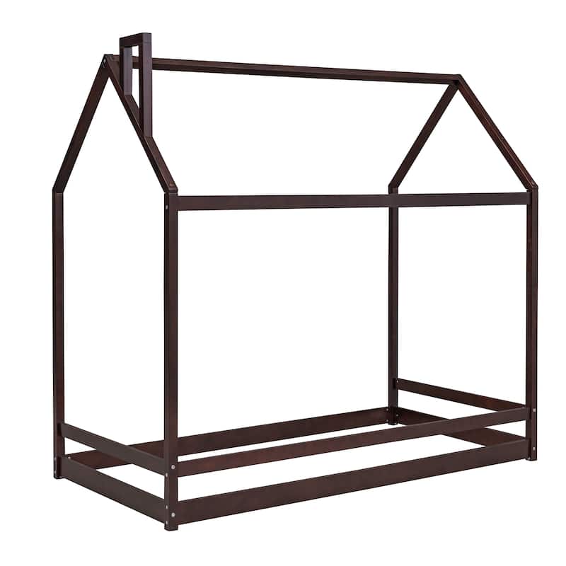 Twin/Full Size Wooden House Bed for Kids, Semi-Enclosed Playhouse Design with Roof, Perfect for Bedroom Fun and Sleep