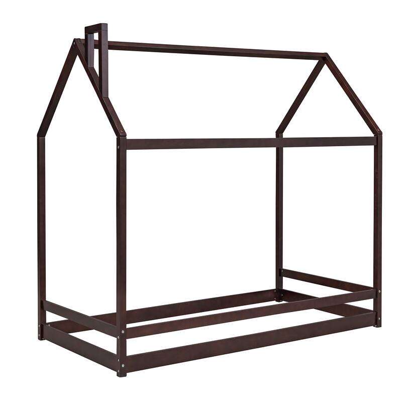 Twin Size House Bed with Roof, Playhouse Design, and Pinewood Frame