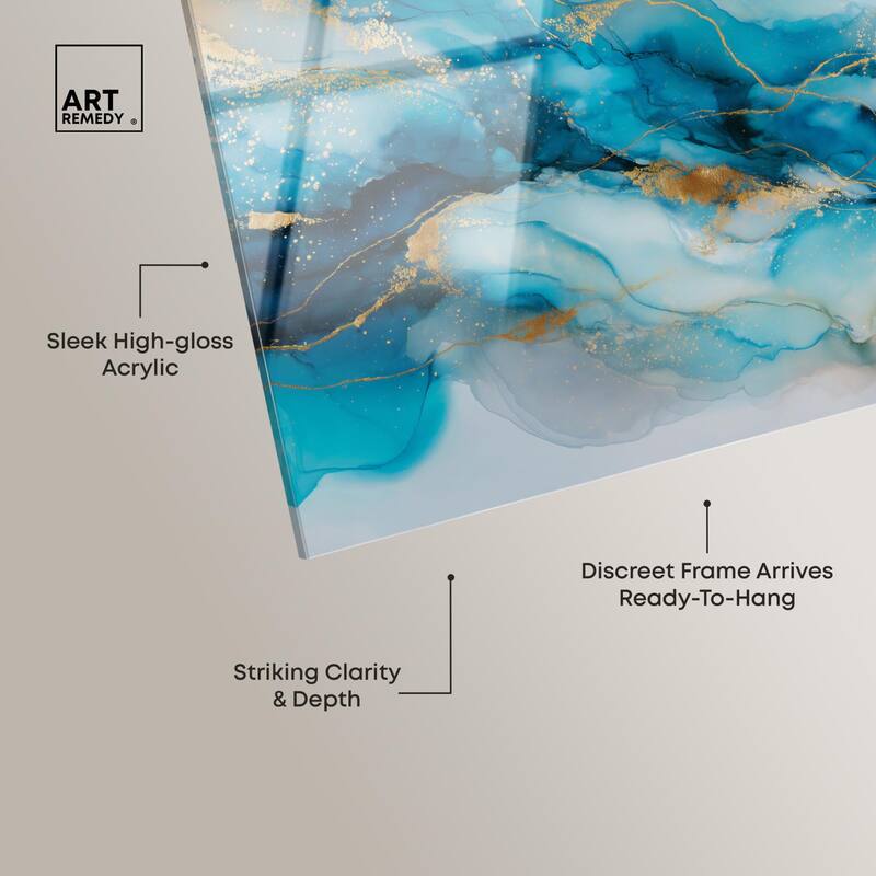 Ethereal Blue and Gold Acrylic by Art Remedy, Ready to Hang