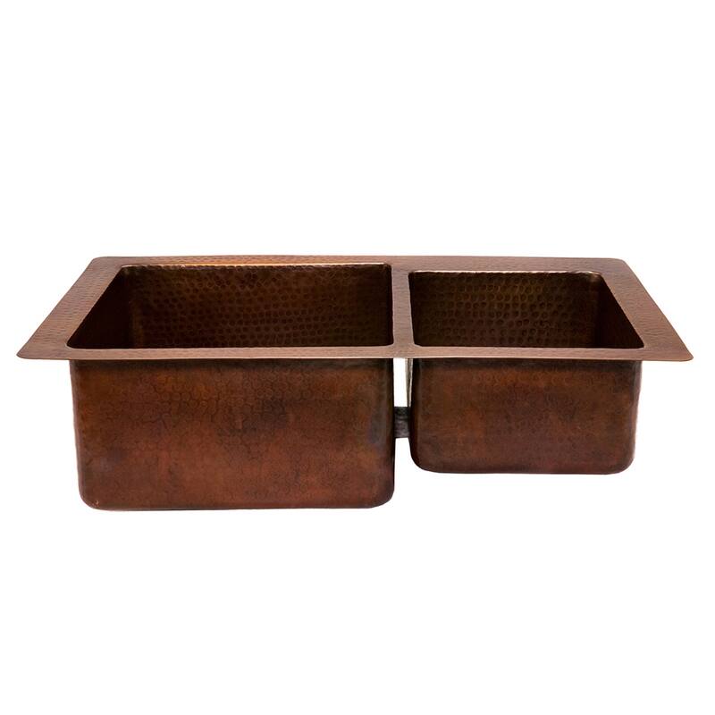 33-in Hammered Copper 60/40 Double Basin Kitchen Sink (K60DB33229)