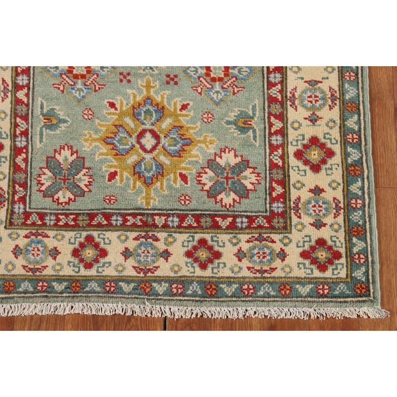 Light Green Kazak Oriental Accent Rug Hand-Knotted Wool Carpet - 2'7" x 4'2"