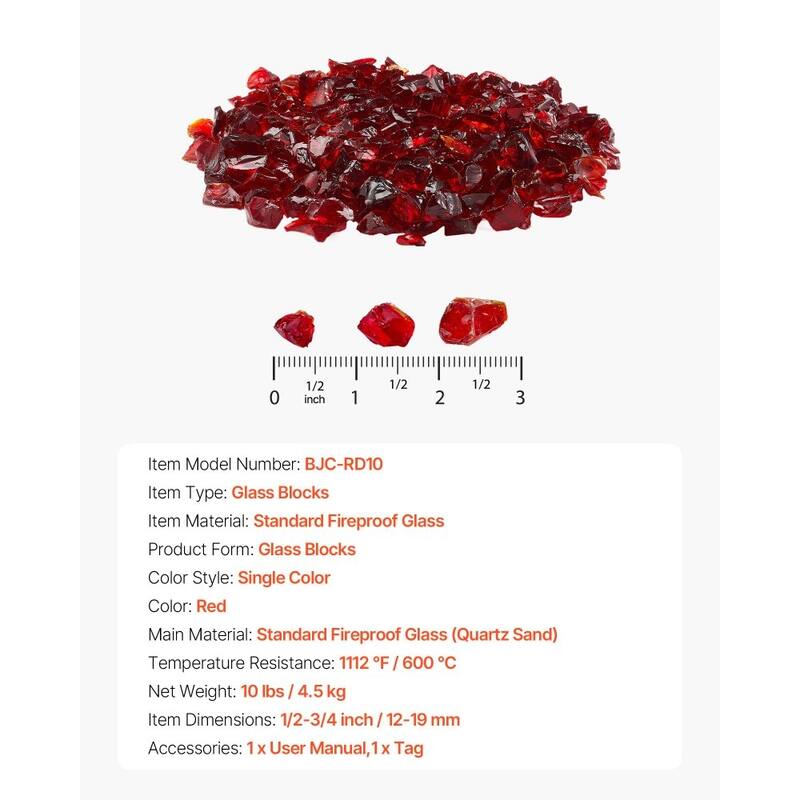 Red Fireproof Glass Blocks Heat Resistant for Fire Pits - 3/4 inch