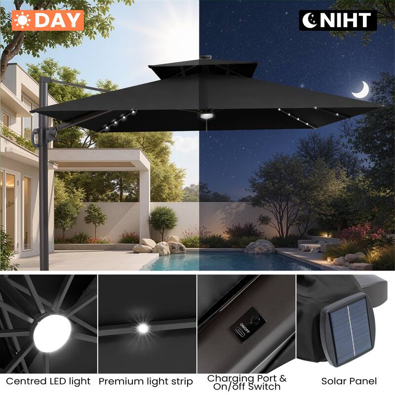 VredHom Double Top 10x10 FT Square Patio Cantilever Umbrella with Weight Base