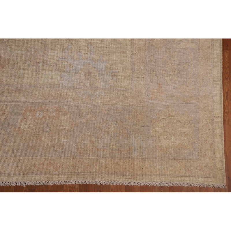 Floral Oushak Turkish Area Rug Handmade Oriental Yellow Wool Carpet - 9'0"x 11'11"