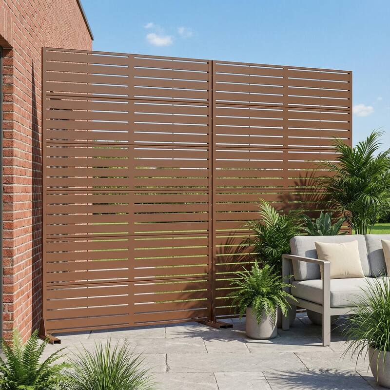 Outdoor Privacy Screen with Stand for Patio Garden Metal Fence Set of 2