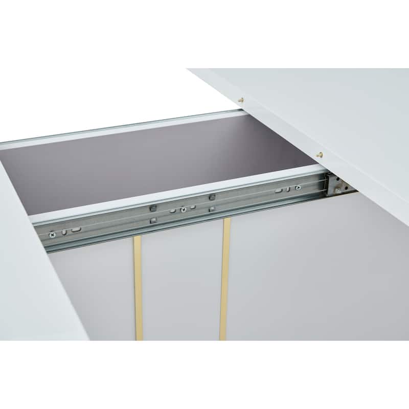 Homy Casa High Glossy White/Gold Extendable Dining Table Rectangular