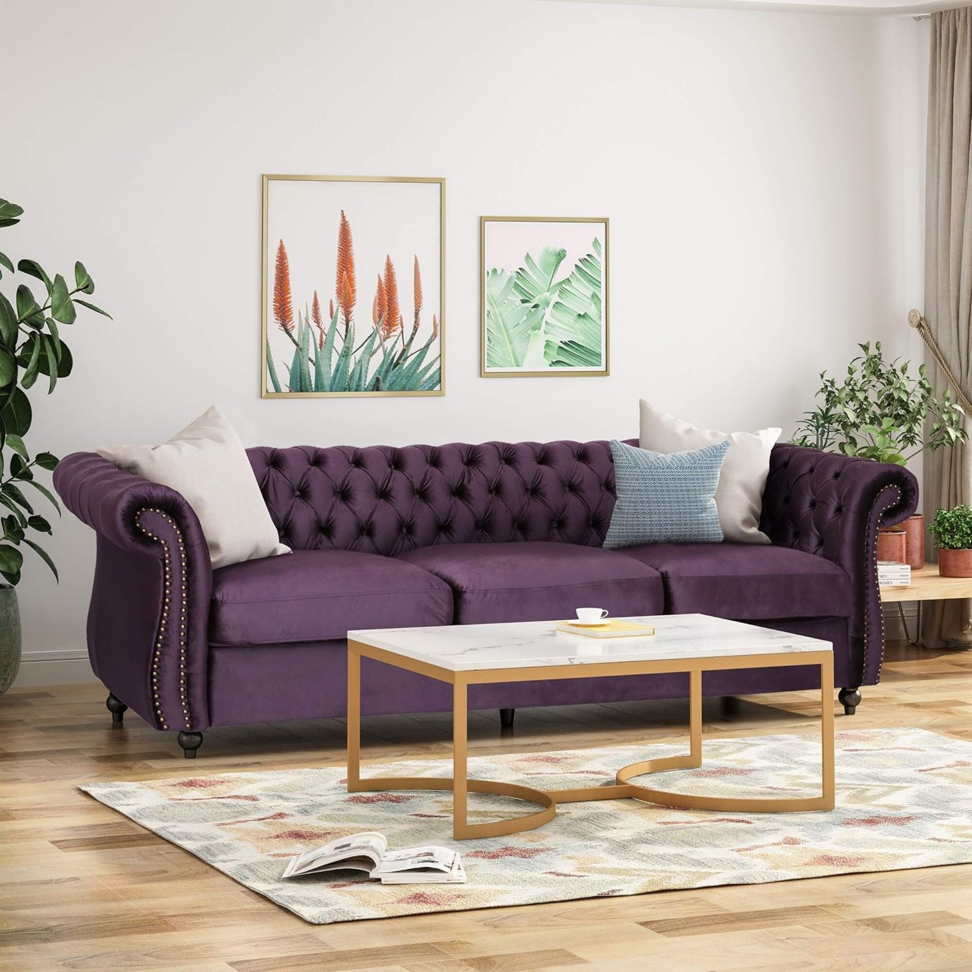 Luxurious 3-Seater Purple Velvet Sofa,Plush Comfort, and Durable
