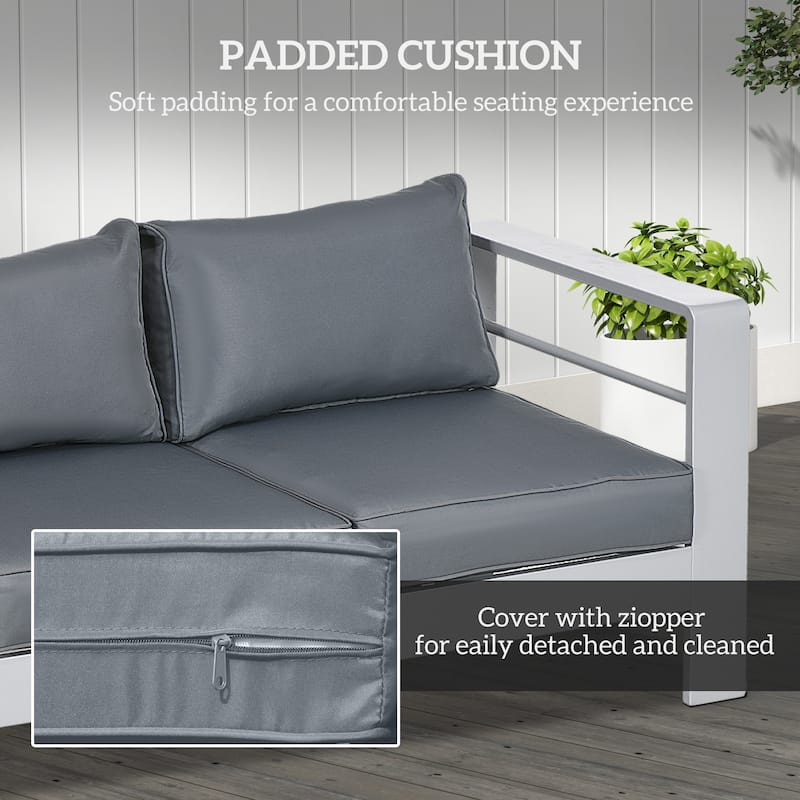 Outsunny 69" Modern Patio Furniture with Thick Padded Cushions, 3 Seater Aluminum Outdoor Sofa with Wide Armrests, Garden