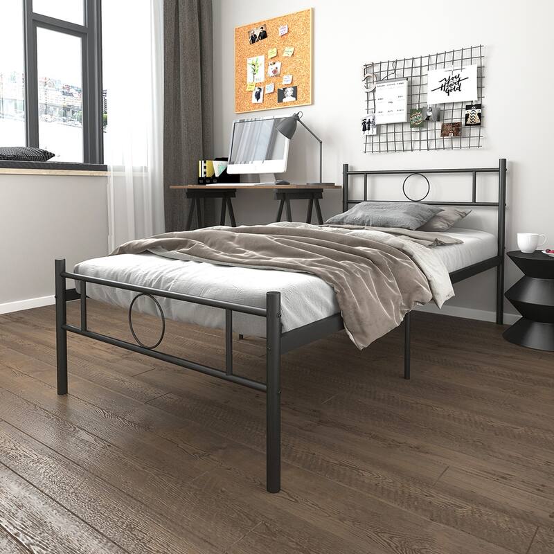 Homy Casa White Metal Bed Frame with Headboard & Footboard