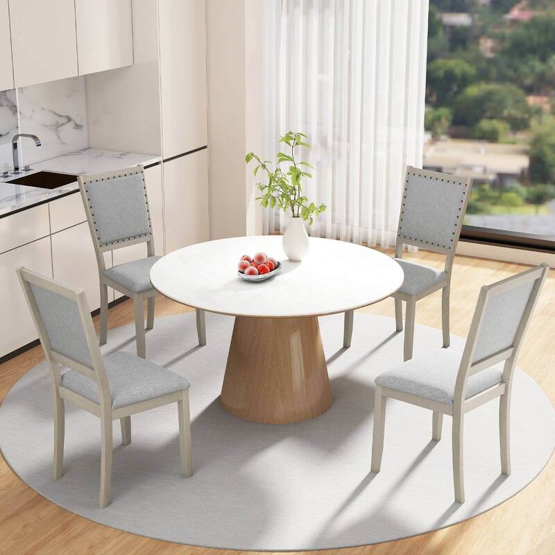 Costway 2/4 PCS Farmhouse Dining Chair Fabric Upholstered Kitchen