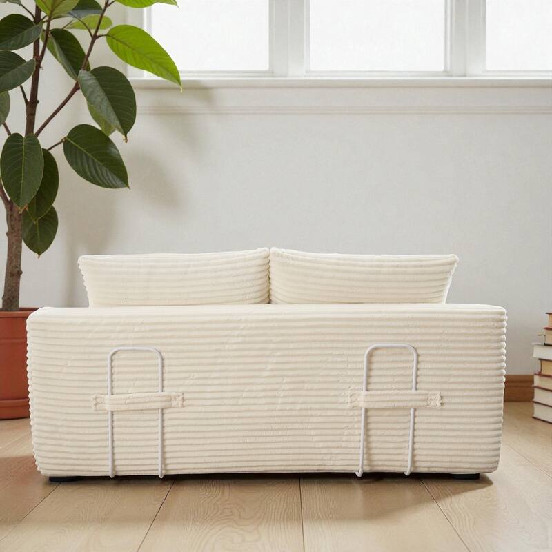 Convertible Memory Foam Loveseat Sofa Bed, No-Assembly Corduroy 2-in-1 Couch with Steel Frame for Small Spaces