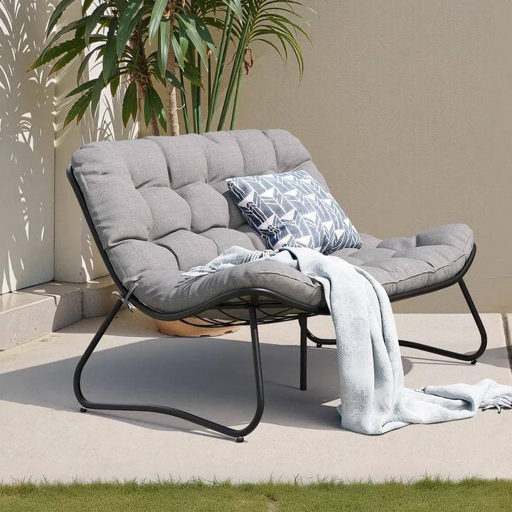 Double Papasan Loveseat Chair Oversized Outdoor Indoor with Padded Cushion