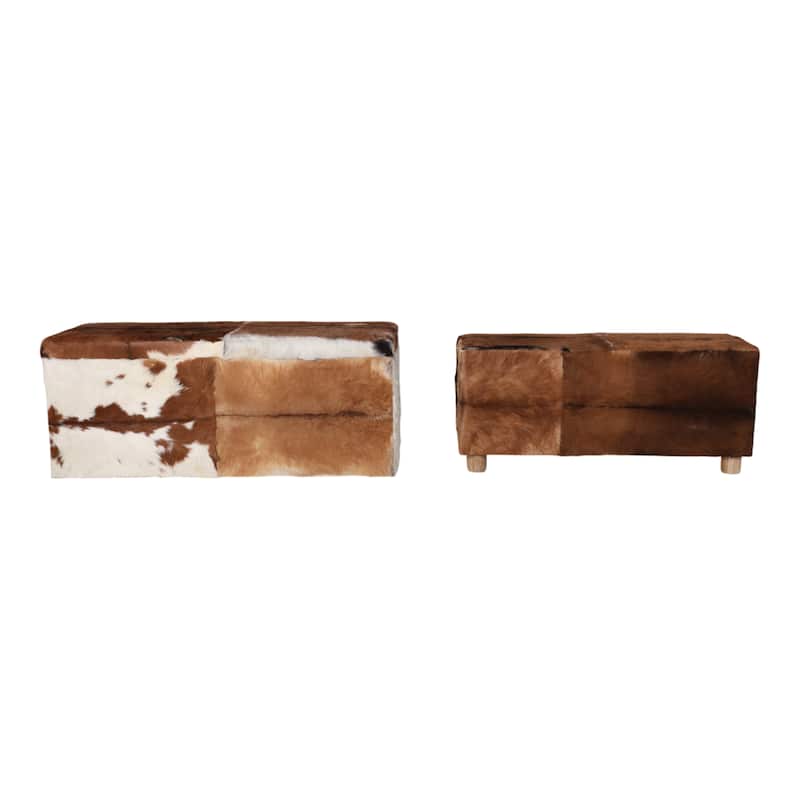 Leather Ottomans Footrests Finish Boho Style (Set of 2) - 21" Ivory