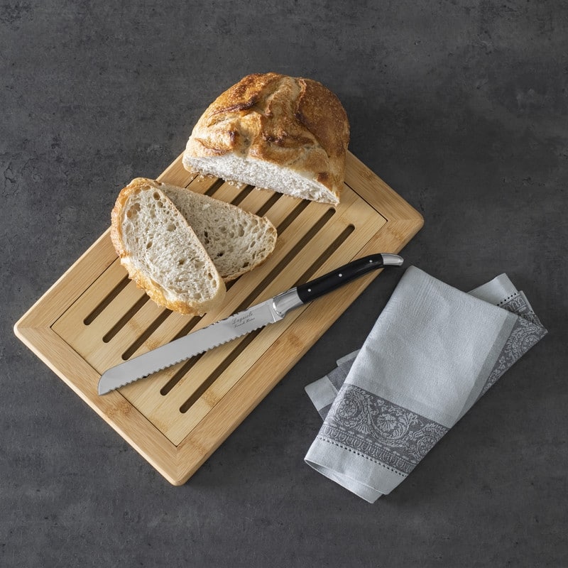 French Home Laguiole Black Pakkawood Bread Knife with Bamboo Bread Board