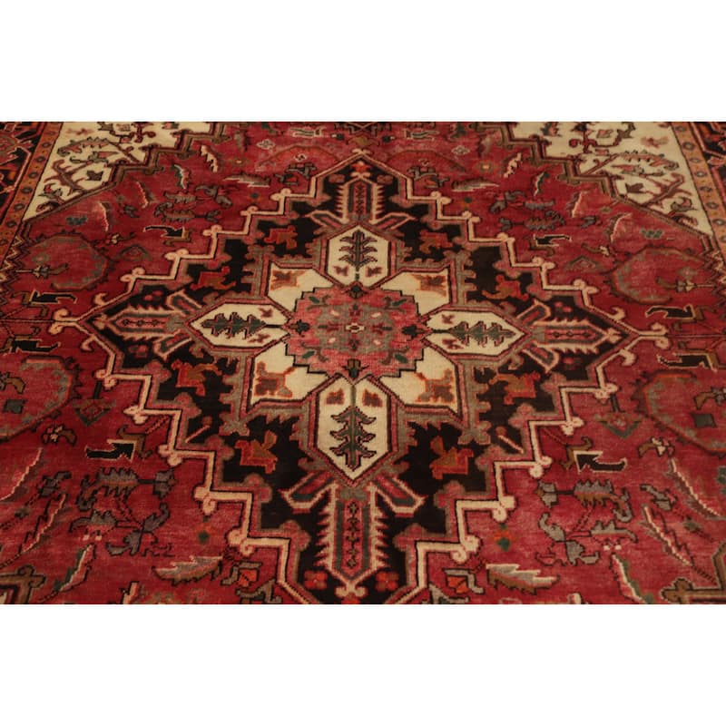 Hand Knotted Oriental 100% Wool Carpet Traditional Medallion Red Heriz Area Rug - 9' 5'' X 6' 6''