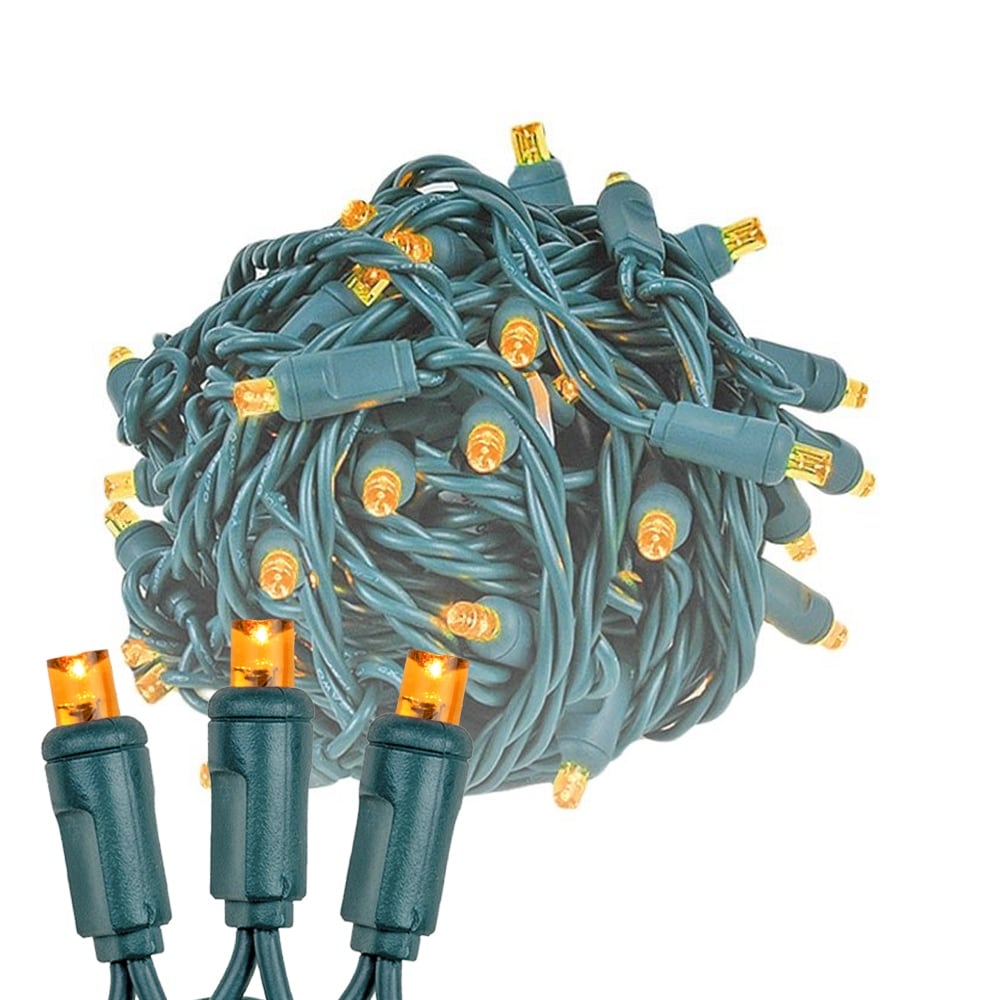 50 Light LED Christmas Mini Light Set, Patio Lights, Warm White, Green Wire, 11’