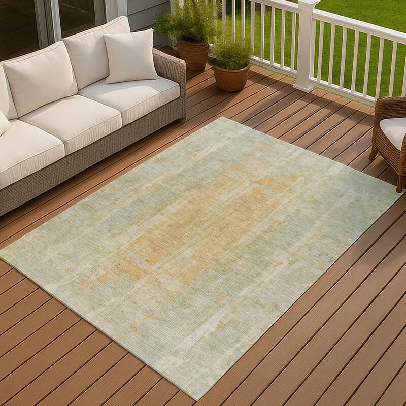 Machine Washable Indoor/ Outdoor Vintage Ombre Chantille Rug - Sage - 10' x 14'