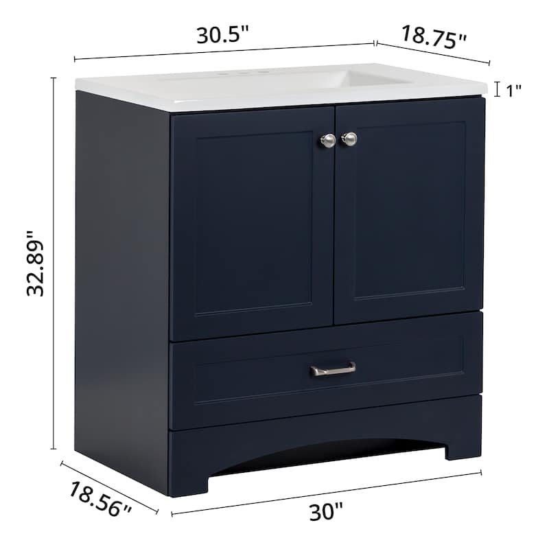 Spring Mill Cabinets Emlyn 30.5" Bathroom Vanity With Drawer and White Sink Top