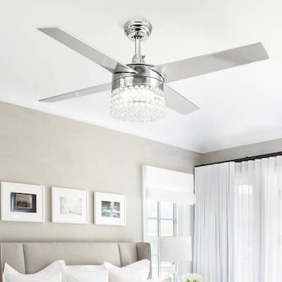 48" Glam Chrome 4-Blade Dimmable LED Crystal Ceiling Fan with Remote - 48-in