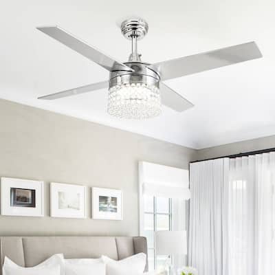 48-inch Chrome 4-Blades Crystal Ceiling Fan with Light