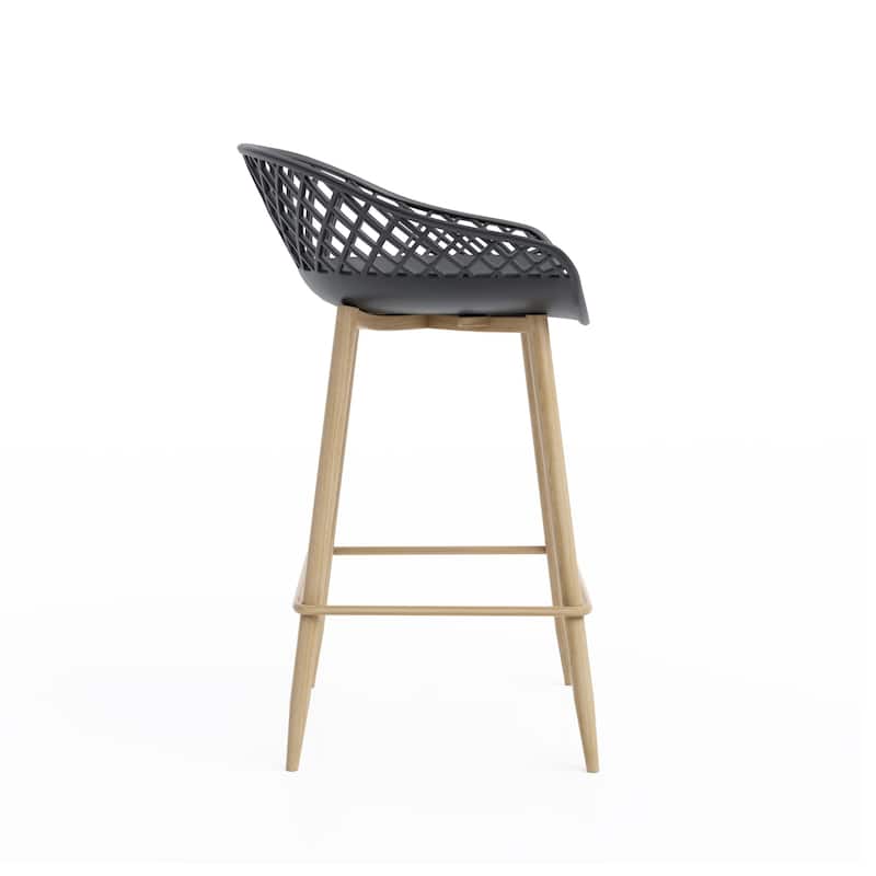 Kurv™ Mid-Century Modern Counter Stool with Steel Legs for Indoors or Outdoors - Set of 2