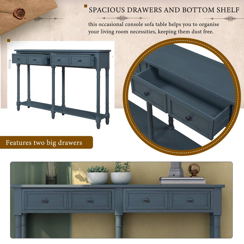 Console Table Sofa Table with 2-Drawers and Bottom Shelf